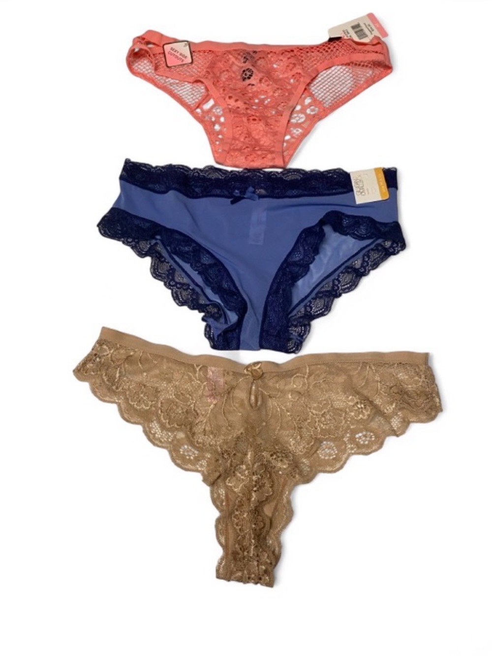 3 Piece Lingerie Panty Set Medium XOXO Jezebel Gillian & O’Malley NWT Coral Blue